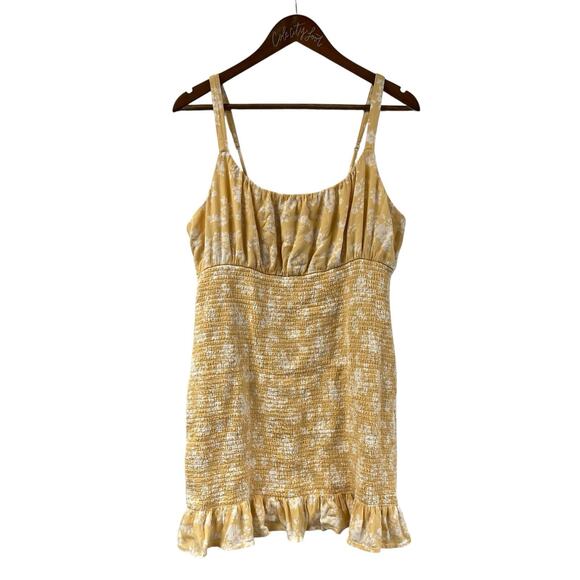 Abercrombie & Fitch Yellow Ruched Floral Mini Dress XL - Picture 1 of 7
